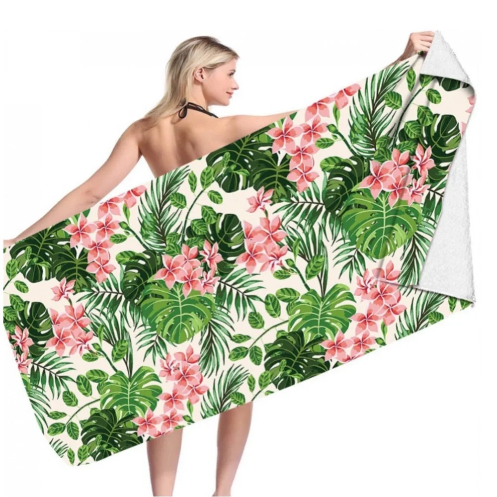 Pink Floral And Palm Leaves Sand Free Beach Towel